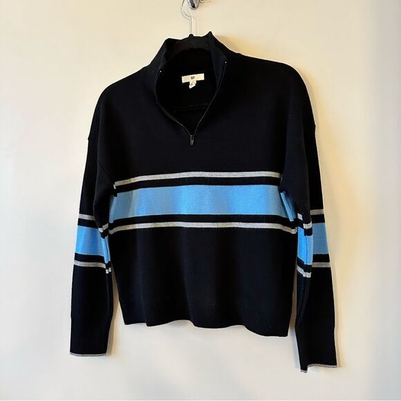 Bp (Nordstrom) Quarter Zip Mock Neck Sweater in Black & Blue (Size:Small) - Picture 4 of 7